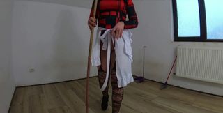 Nympho Maid Masturbates with Broom &amp; Mop While Cleaning an Abandoned House