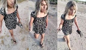 Cute ladyboy walks in minidress heels cum drips big ass anal raw