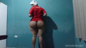 Tranny with a big ass bent over.