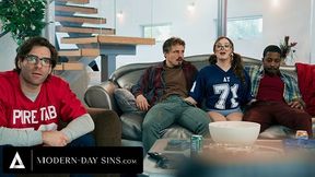 Naughty Teen Leana Lovings Has With Stepdads Buddies Behind His Back