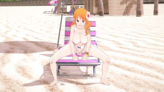 Futa Nami rails a fake penis and gets drilled on the beach - 3 DIMENSIONAL Manga porn