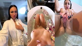 horny busty milf in flower bath plays with her pussy