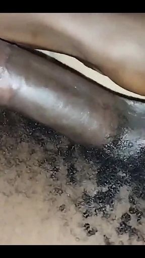 Ebony Amateur Jerking Oiled Hairy Black Dick in Closeup Solo Action