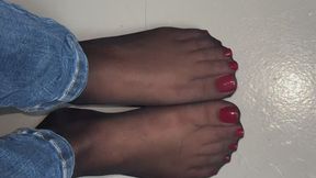 Wearing super thin black nylons Top view