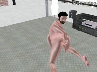 3D Gay Porn: Solo Muscle Man Fingers Tight Booty, Shakes Throbbing Ramrod & Eats Hot Cum