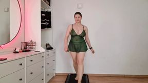 Treadmill Lingerie Tease - Walking in Cute Home Outfits with Bounce &amp; Jiggling