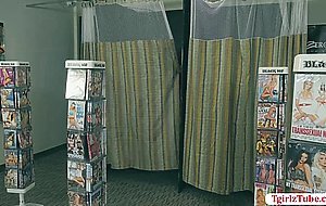 Curley shemale gets her wet ass barebacked by shop owner