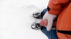 Cumshot outdoor cum on snow