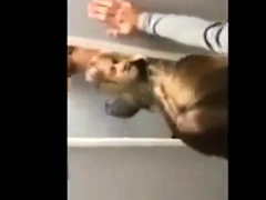 Blonde girl fucked in changing room and swallows cum