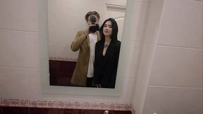 Cum in pussy without a condom in a public toilet