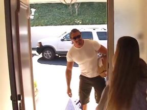 Fit stud comes over to hot blonde's house to give a massage and ends up fucking her