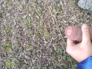 Slow motion Two big cumshots public- uncut hairy thick cock