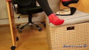 Red Stockings, High Heels & Black Leggings Tease
