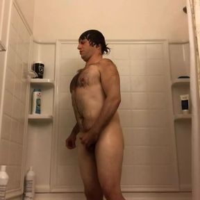 Hairy Stud Jerks Off In Shower Voyeur