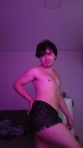 mean gay princess wearing cowboy latex leather skirt
