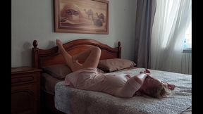 Beautiful blonde natural mature in nightgown