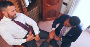 Tanned dude goes deep in the asshole of a rich man