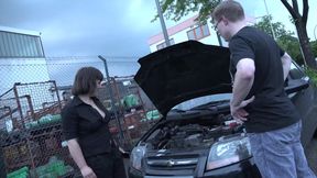 Babe gets mouthful of cumshot after sucking and fucking two cocks