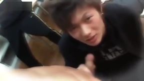 Japanese student 18+ handjob by classmate and cum