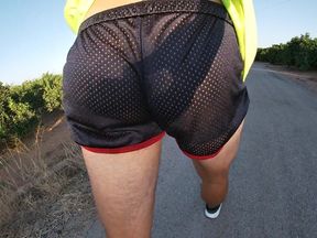 Tight Shiny Sport Shorts Bulging Routine (freeballing Outdoors)