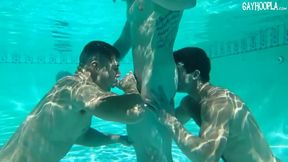 Gay blowjob and rimming under water