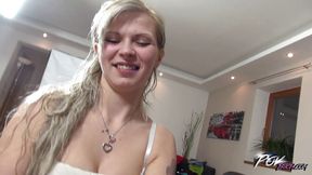 Bustly blonde titty fucked hard after loud orgasm