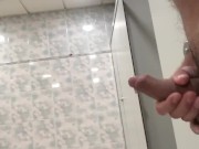 Small cock play in public toilet, got scared when man came out of cubical