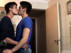 Hunky twink boys hook-up at the cafe