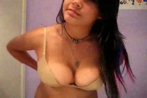 Selfie of my busty emo girlfriend fingering her tight teeny pussy