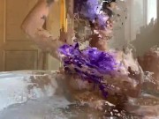 BRUNETTE TS SHOOTS CRAZY ROPES IN BUBBLE BATH preview