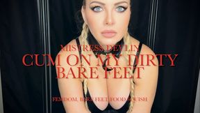 Mistress Devlin in Cum On My Dirty Food Covered Feet- FEMDOM- Foot Fetish-Food Smash-Close Up View