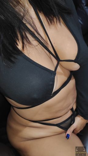 My stepson asks me for a video call so I touch my breasts and ass for him and have an intense orgasm.