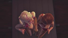 Double Blowjob From Girls in the Gym