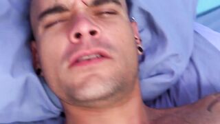 Lusty latino gay dude plays with his fat dick and cums