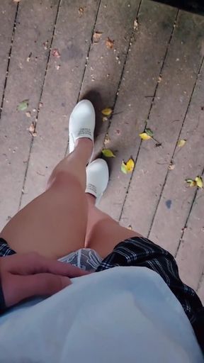 Shemale Ting Xuan's Outdoor Outfit Features White Lace Panties, Giving Her a Pure and Innocent Look.