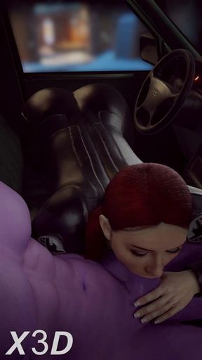 Marvel Black Widow Gives Deepthroat in the Car