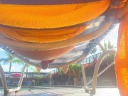 Daddy ejaculates at the Country club pool under his lounge chair while people were around him