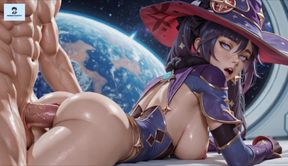 Genshin Impact Mona animated anal feet blowjob titjob