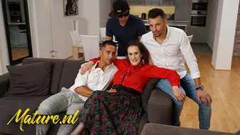 Hairy 60yo Allison Takes Three Cocks in Intense Double Penetration