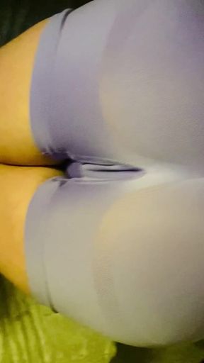 Perfect Cameltoe in Tight Purple Yoga Shorts