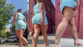 puerto rican boricua woman - mini skirt - high heels stilettos- walking slow motion-thick legs-ass worship-fat ass