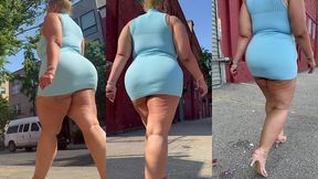 puerto rican boricua woman - mini skirt - high heels stilettos- walking slow motion-thick legs-ass worship-fat ass