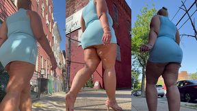 puerto rican boricua woman - mini skirt - high heels stilettos- walking slow motion-thick legs-ass worship-fat ass