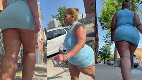puerto rican boricua woman - mini skirt - high heels stilettos- walking slow motion-thick legs-ass worship-fat ass