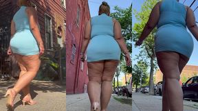 puerto rican boricua woman - mini skirt - high heels stilettos- walking slow motion-thick legs-ass worship-fat ass