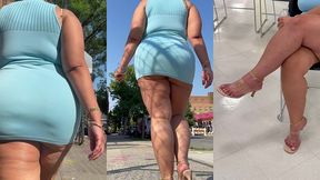 puerto rican boricua woman - mini skirt - high heels stilettos- walking slow motion-thick legs-ass worship-fat ass
