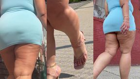 puerto rican boricua woman - mini skirt - high heels stilettos- walking slow motion-thick legs-ass worship-fat ass