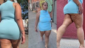 puerto rican boricua woman - mini skirt - high heels stilettos- walking slow motion-thick legs-ass worship-fat ass