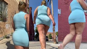 puerto rican boricua woman - mini skirt - high heels stilettos- walking slow motion-thick legs-ass worship-fat ass