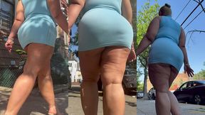 puerto rican boricua woman - mini skirt - high heels stilettos- walking slow motion-thick legs-ass worship-fat ass